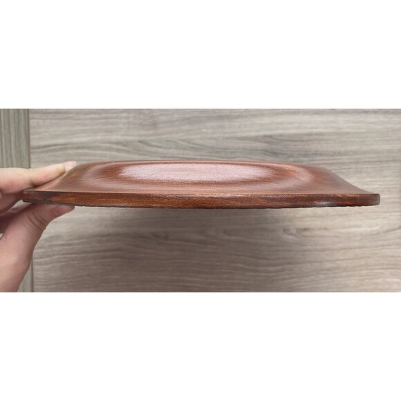 Vintage Hand Carved Wooden Plate Wall Art  9 1/2 Inch - Picture 5 of 6